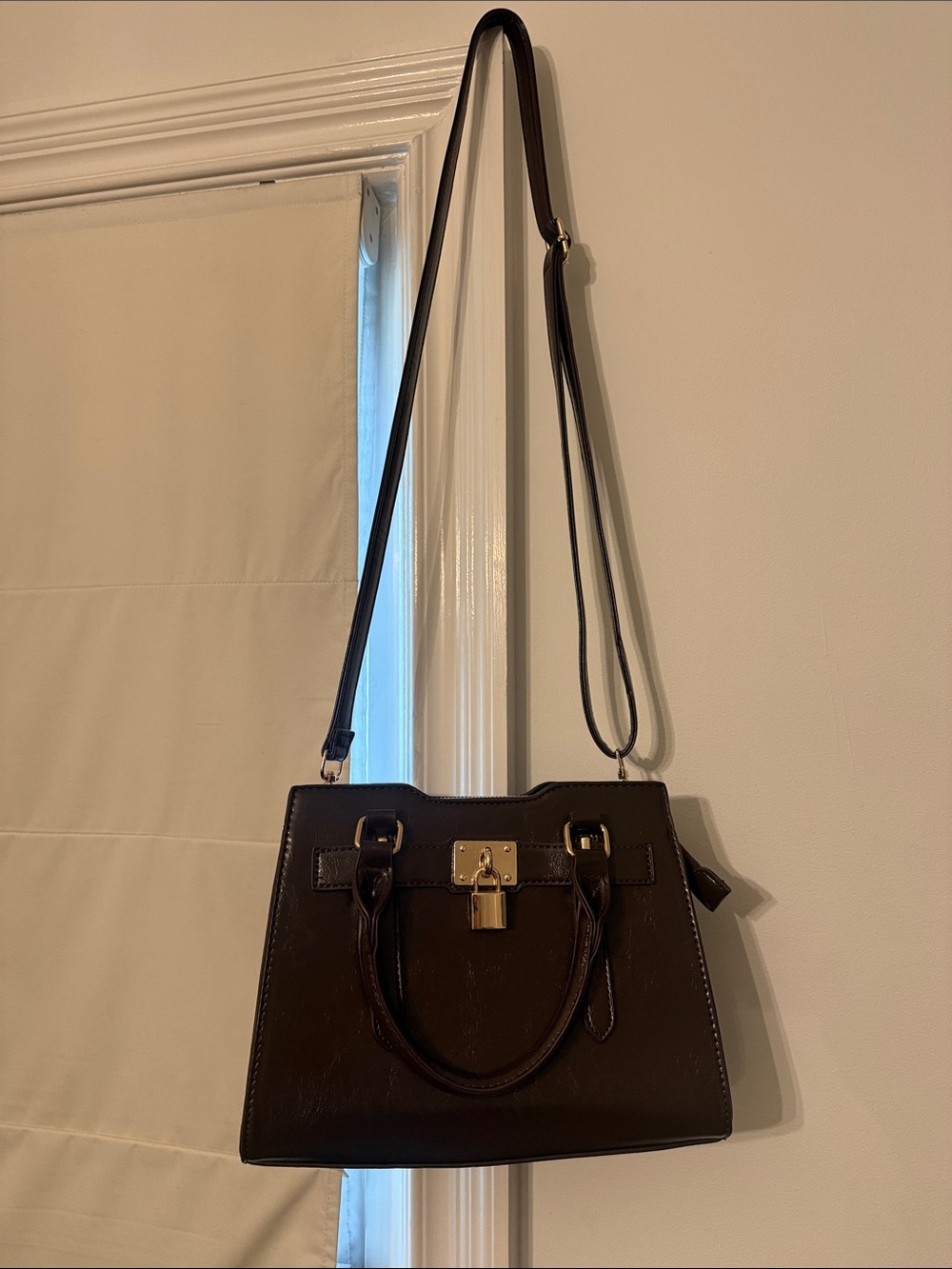Classic Structured Leather Satchel - Dark Brown